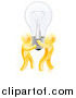 Vector Illustration of 3d Gold Men Holding up a Lightbulb by AtStockIllustration