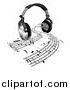 Vector Illustration of 3d Headphones with Sheet Music Streaming from Speakers by AtStockIllustration