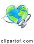 Vector Illustration of 3d Medical Stethoscope Around a Heart World Earth Globe by AtStockIllustration