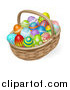 Vector Illustration of 3d Painted Easter Eggs and a Wicker Basket by AtStockIllustration