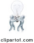 Vector Illustration of 3d Silver Men Carrying a Giant Light Bulb by AtStockIllustration