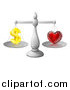 Vector Illustration of 3d Silver Scales Balancing Finances and Love by AtStockIllustration