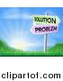 Vector Illustration of 3d Solution and Problem Arrow Signs over a Sunrise on a Grassy Hill by AtStockIllustration