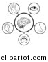 Vector Illustration of 5 Human Senses - Black and White Diagram by AtStockIllustration