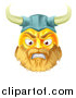 Vector Illustration of a 3d Angry Yellow Male Smiley Emoji Emoticon Viking Warrior Face by AtStockIllustration