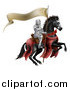 Vector Illustration of a 3d Armoured Knight on a Black Steed, with a Ribbon Banner Flag by AtStockIllustration