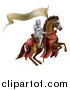 Vector Illustration of a 3d Armoured Knight on a Steed, with a Ribbon Banner Flag by AtStockIllustration