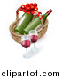 Vector Illustration of a 3d Basket with Wine Bottles and Glasses by AtStockIllustration