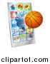 Vector Illustration of a 3d Basketball Flying Through and Breaking a Cell Phone Screen by AtStockIllustration