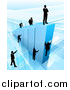 Vector Illustration of a 3d Blue Bar Graph with Silhouetted Business Men Competing to Reach the Top by AtStockIllustration