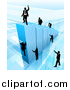 Vector Illustration of a 3d Blue Bar Graph with Silhouetted Business Men Competing to Reach the Top by AtStockIllustration