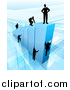 Vector Illustration of a 3d Blue Bar Graph with Silhouetted Business Men Competing to Reach the Top by AtStockIllustration