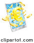 Vector Illustration of a 3d Cell Phone with a Gold Euro Symbol and Coins Bursting from the Screen by AtStockIllustration