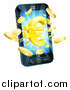 Vector Illustration of a 3d Cell Phone with Gold Coins and a Euro Symbol Bursting from the Screen by AtStockIllustration