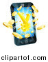 Vector Illustration of a 3d Cell Phone with Gold Coins and a Yen Symbol Bursting from the Screen by AtStockIllustration