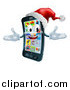 Vector Illustration of a 3d Christmas Cell Phone Wearing a Santa Hat by AtStockIllustration