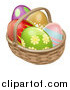 Vector Illustration of a 3d Colorful Patterned Easter Eggs in a Basket by AtStockIllustration