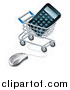 Vector Illustration of a 3d Computer Mouse Connected to a Shopping Cart with a Calculator by AtStockIllustration