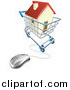 Vector Illustration of a 3d Computer Mouse Connected to an Online Shopping Cart with a House by AtStockIllustration