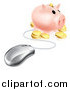 Vector Illustration of a 3d Computer Mouse Wired to a Piggy Bank with Coins by AtStockIllustration