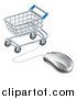 Vector Illustration of a 3d Computer Mouse Wired to a Shopping Cart by AtStockIllustration