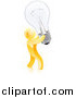 Vector Illustration of a 3d Creative Gold Man Carrying a Light Bulb by AtStockIllustration