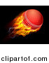 Vector Illustration of a 3d Flying and Blazing Cricket Ball with a Trail of Flames, on Black by AtStockIllustration