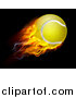 Vector Illustration of a 3d Flying and Blazing Tennis Ball with a Trail of Flames, on Black by AtStockIllustration