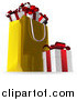 Vector Illustration of a 3d Gift Box by a Golden Shopping Bag Full of Presents by AtStockIllustration