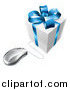 Vector Illustration of a 3d Gift Box with a Blue Bow Wired to a Computer Mouse by AtStockIllustration