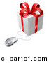 Vector Illustration of a 3d Gift Box with a Red Bow Wired to a Computer Mouse by AtStockIllustration