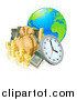 Vector Illustration of a 3d Globe with Money and a Clock by AtStockIllustration