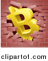 Vector Illustration of a 3d Gold Bitcoin Currency Symbol Breaking Through a Brick Wall by AtStockIllustration
