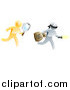 Vector Illustration of a 3d Gold Detective Chasing a Silver Robber with a Magnifying Glass by AtStockIllustration