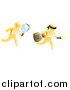 Vector Illustration of a 3d Gold Detective Chasing a Thief with a Magnifying Glass by AtStockIllustration