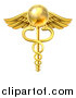Vector Illustration of a 3d Gold Globe and Medical Caduceus with Snakes on a Winged Rod by AtStockIllustration