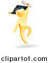 Vector Illustration of a 3d Gold Man Graduate Jumping with a Diploma by AtStockIllustration