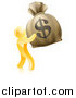 Vector Illustration of a 3d Gold Man Holding up a Large Dollar Money Bag by AtStockIllustration