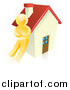 Vector Illustration of a 3d Gold Man Leaning Against a House by AtStockIllustration
