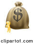 Vector Illustration of a 3d Gold Man Looking up at a Big Dollar Money Bag by AtStockIllustration