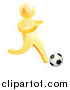 Vector Illustration of a 3d Gold Man Playing Soccer by AtStockIllustration