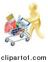 Vector Illustration of a 3d Gold Man Pushing a Shopping Cart Packed with Tools by AtStockIllustration