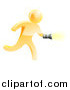 Vector Illustration of a 3d Gold Man Running with a Flashlight by AtStockIllustration