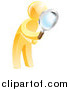 Vector Illustration of a 3d Gold Man Searching with a Magnifying Glass by AtStockIllustration