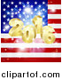 Vector Illustration of a 3d Gold New Year 2016 Burst over an American Flag and Fireworks by AtStockIllustration