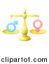 Vector Illustration of a 3d Gold Scale Balancing Gender Symbols by AtStockIllustration