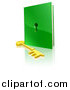 Vector Illustration of a 3d Gold Skeleton Key and Green Book with a Hole by AtStockIllustration