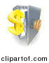 Vector Illustration of a 3d Golden Dollar Symbol and an Open Safe with Light by AtStockIllustration