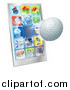 Vector Illustration of a 3d Golf Ball Flying Through and Breaking a Cell Phone Screen by AtStockIllustration