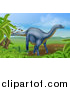 Vector Illustration of a 3d Grayish Blue Diplodocus Dinosaur in a Landscape by AtStockIllustration